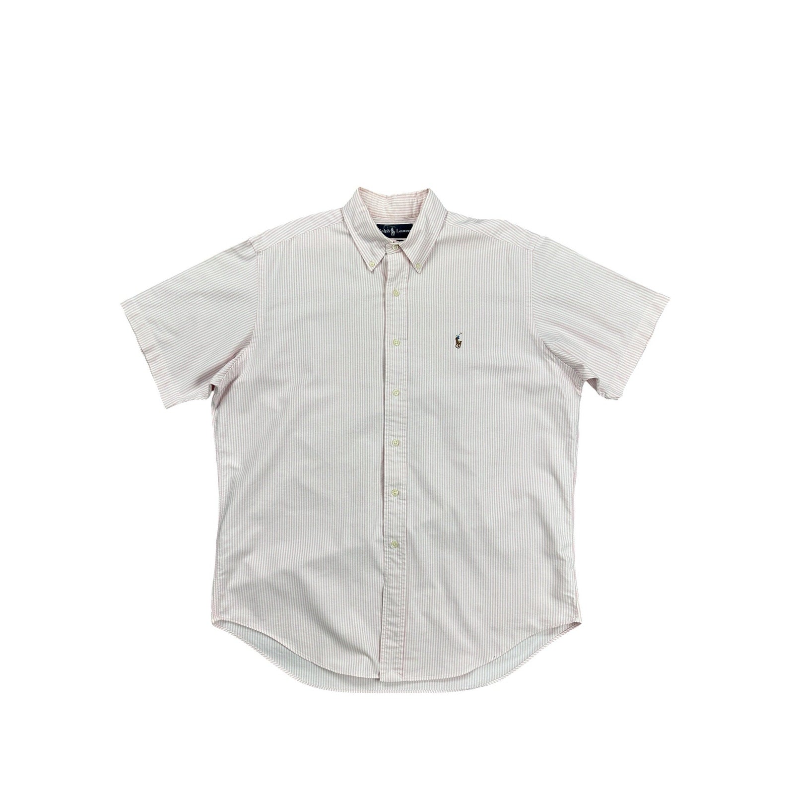 Ralph Lauren Classic Fit Striped Short Sleeve Button Down in Pink White — Size L // Preowned