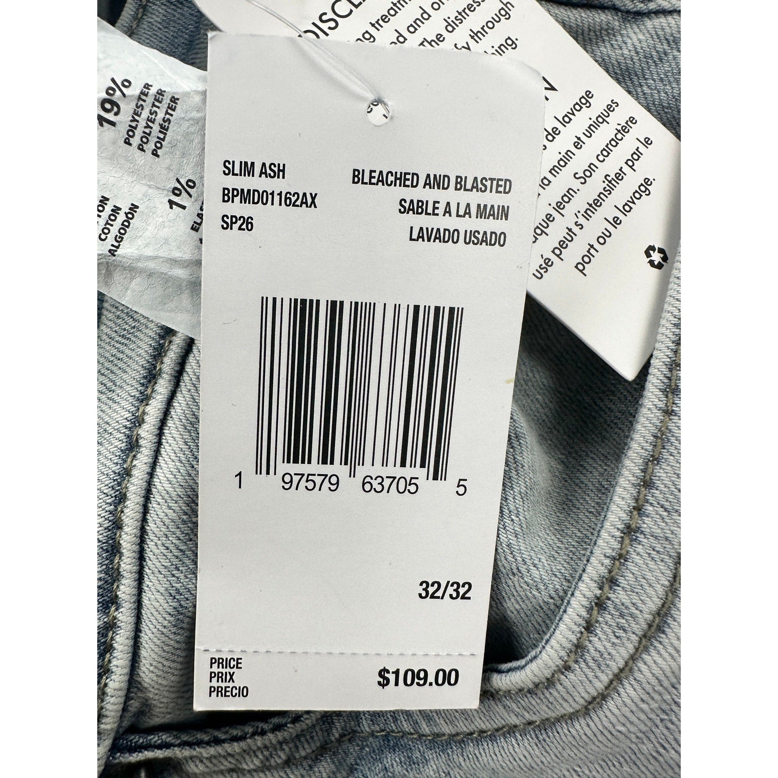 Buffalo David Bitton Ash Slim Fit Stretch Jean in Bleached and Blasted — Size 32x32
