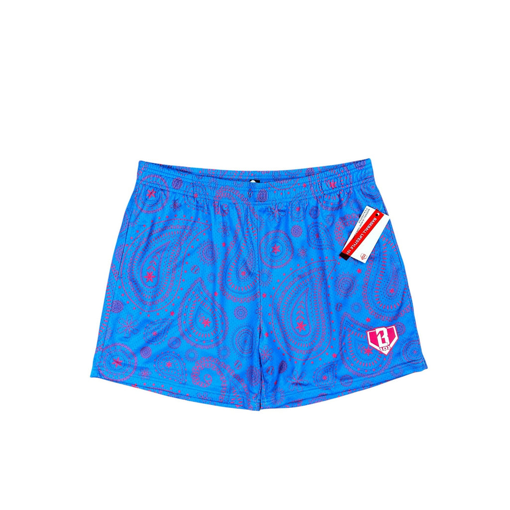 Baseball Lifestyle 101 Paisley Mesh Athletic Shorts in Blue, Pink — Size XL