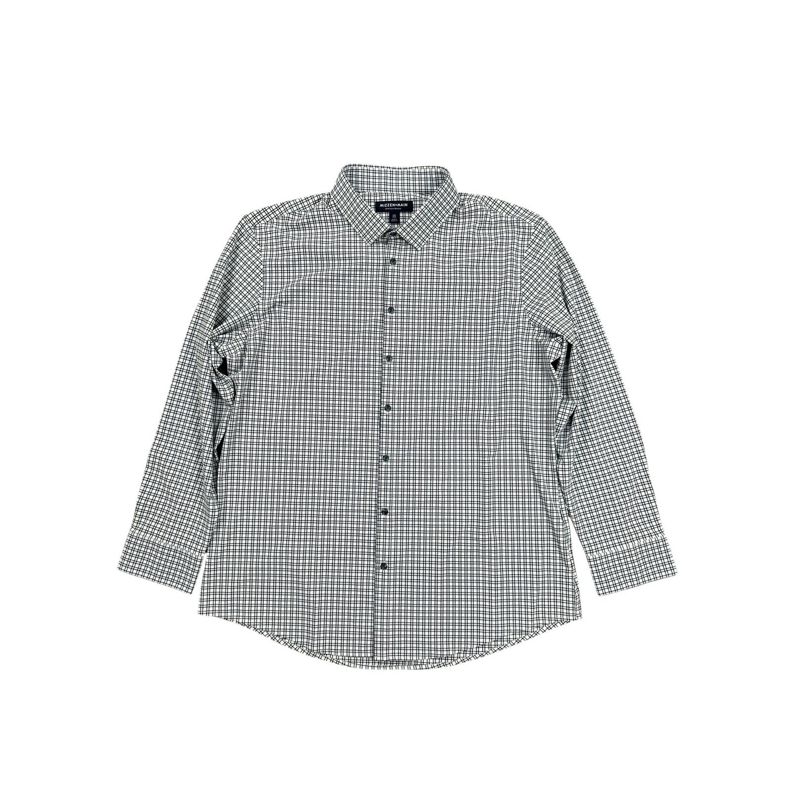 Mizzen+Main Monaco Trim Plaid Performance Long Sleeve Button Down in Navy Light Blue White — Size 2XL // Preowned