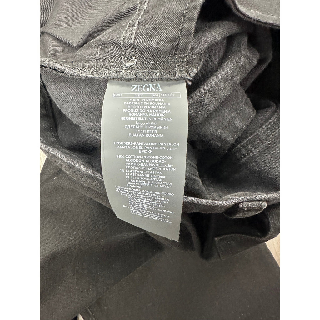 Zegna Stretch Cotton Roccia Slim Straight Jeans in Black Rinse — Size 34
