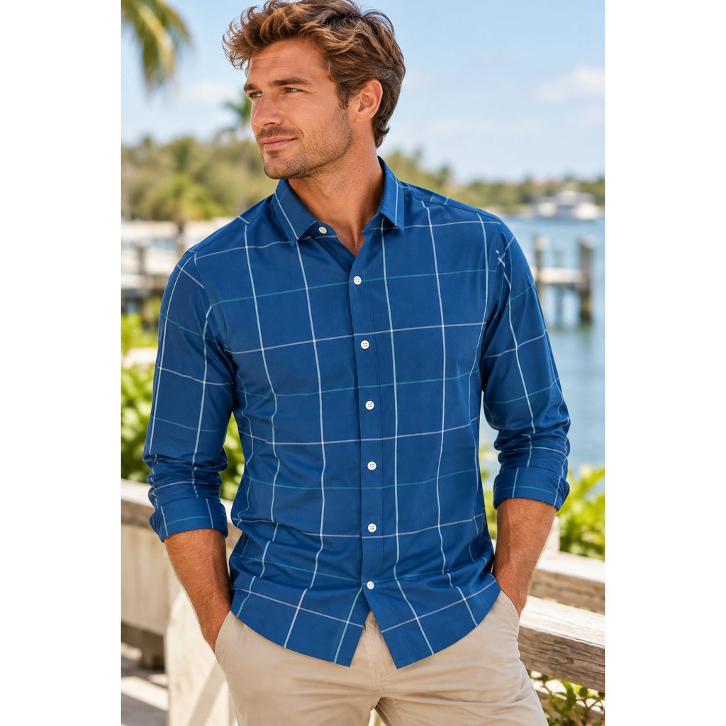 Mizzen+Main Leeward Collection Trim Fit Windowpane Long Sleeve Button Down Shirt — Size Medium // Preowned