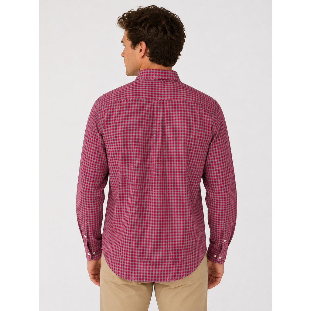 Southern Tide Classic Fit Gingham Check Button Down Shirt in Dark Pink Gray — Size XL