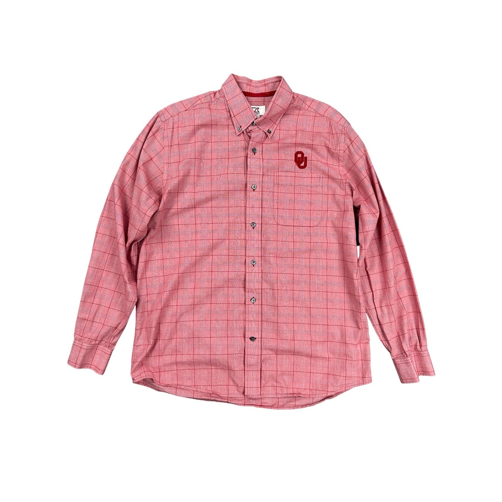 Oklahoma Sooners Cutter & Buck Red Plaid Long Sleeve Button Down - Large