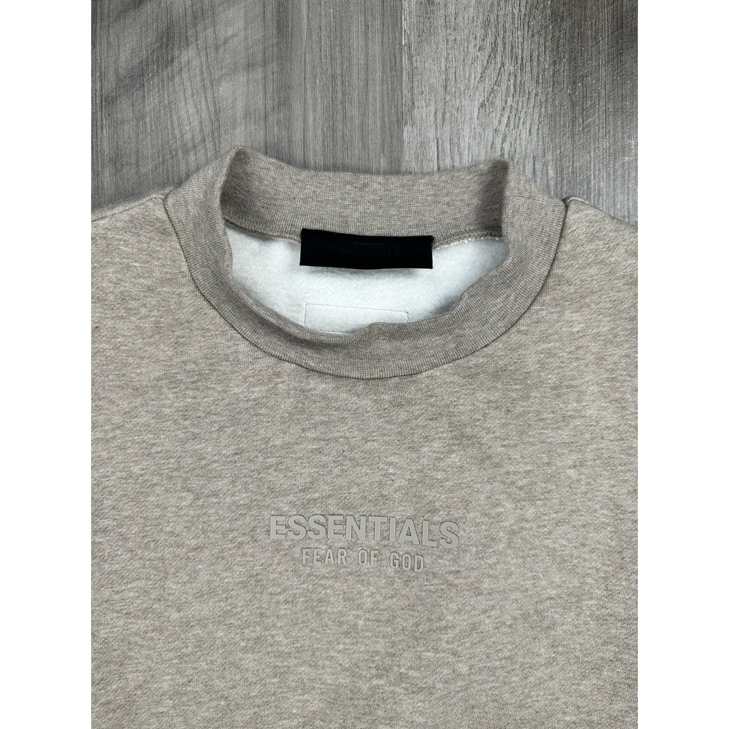 Fear of God Essentials Classic Fit Fleece Crewneck Sweatshirt in Light Heather Oatmeal Tan — Size Large // Preowned