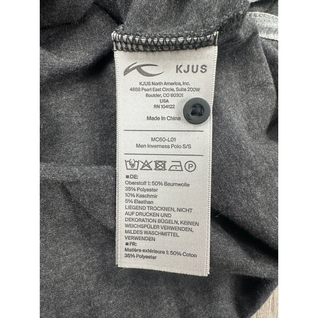 KJUS Inverness Windowpane Tech Polo in Charcoal, Black — Size 52 (Large)