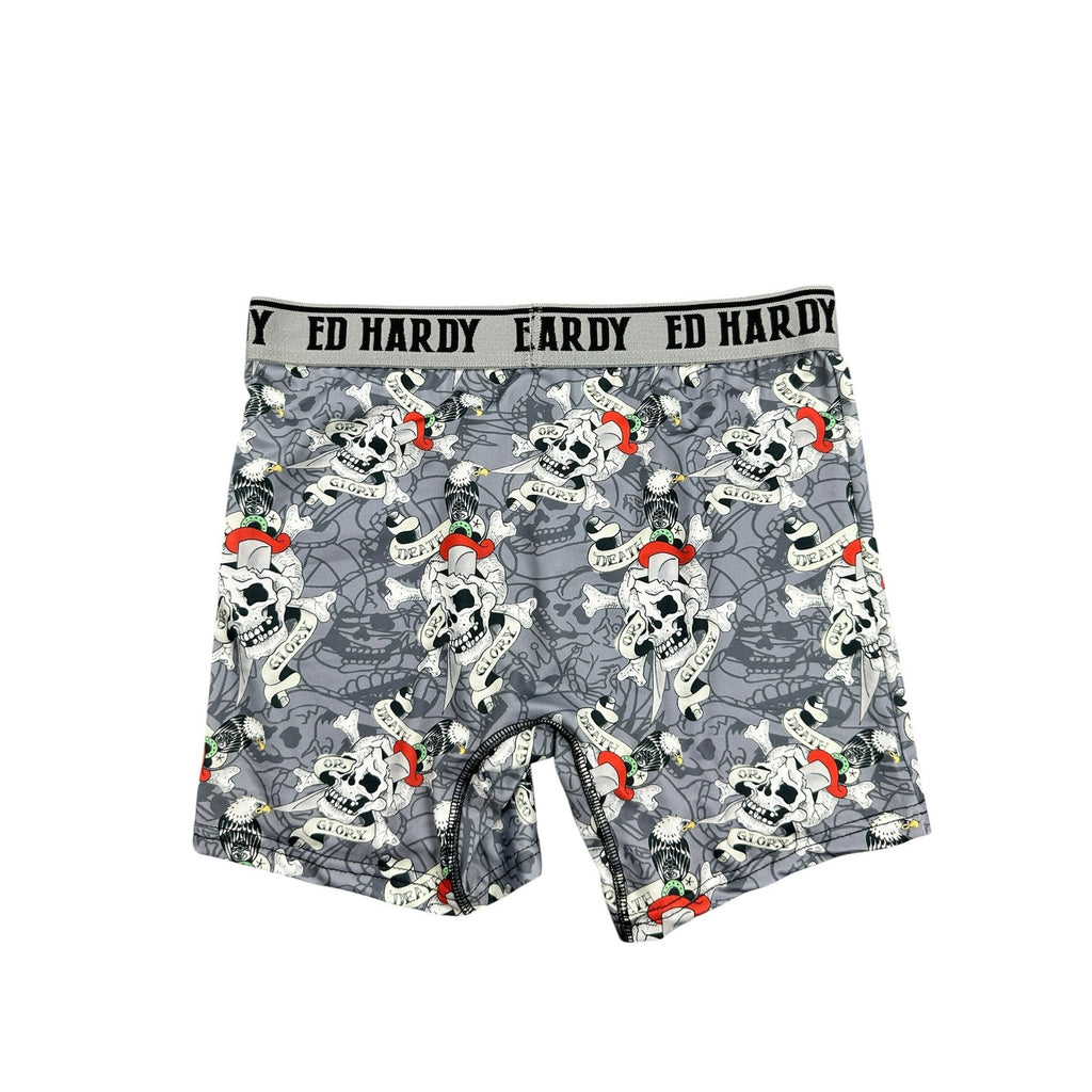 Ed Hardy Death or Glory Skull Eagle Microfiber Boxer Brief in Gray — Size Small