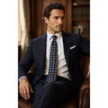 Brioni Geometric Triskelion Tessellation Made in Italy Silk Tie in Navy with Red, Gold, Blue, White — Size OS // Preowned