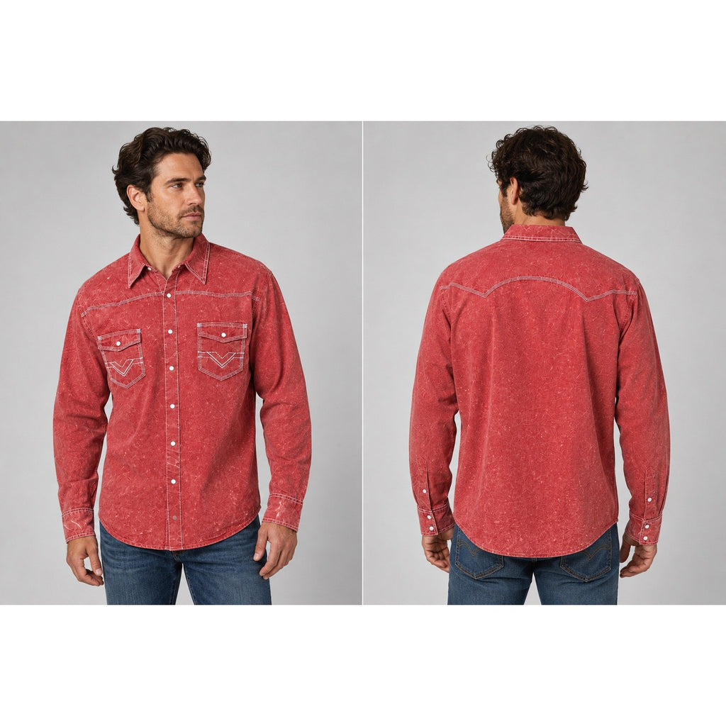 Rock & Roll Cowboy Vintage Washed Long Sleeve Pearl Snap in Brick Red — Size 2XL // Preowned