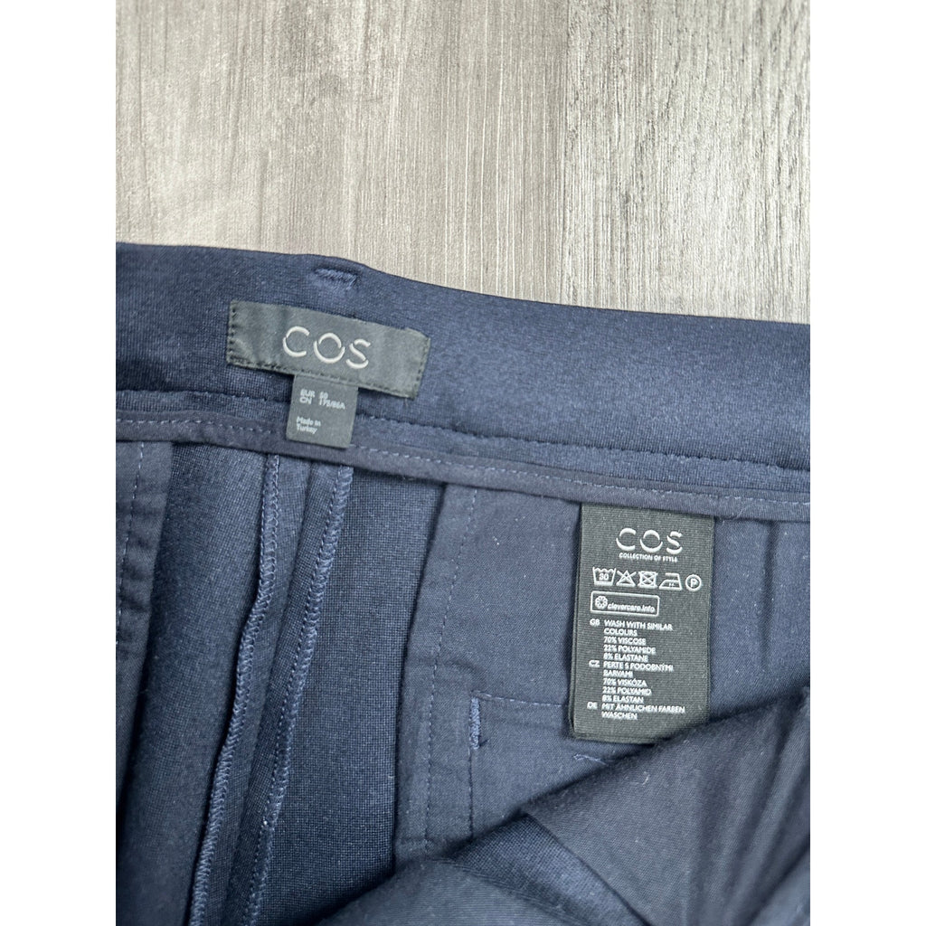 COS Slim Tapered Viscose Blend Ankle Zip Trousers in Navy — Size 50 (US 34R) // Preowned