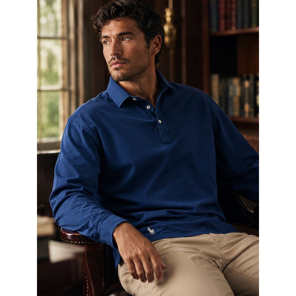 Polo Ralph Lauren Old Classics Sueded Jersey Long Sleeve Polo in Navy — Size 4XLT