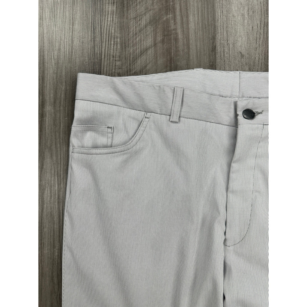 Jack Victor Made in Italy Sage Striped Chino Dress Pants in Gray White — Size 38