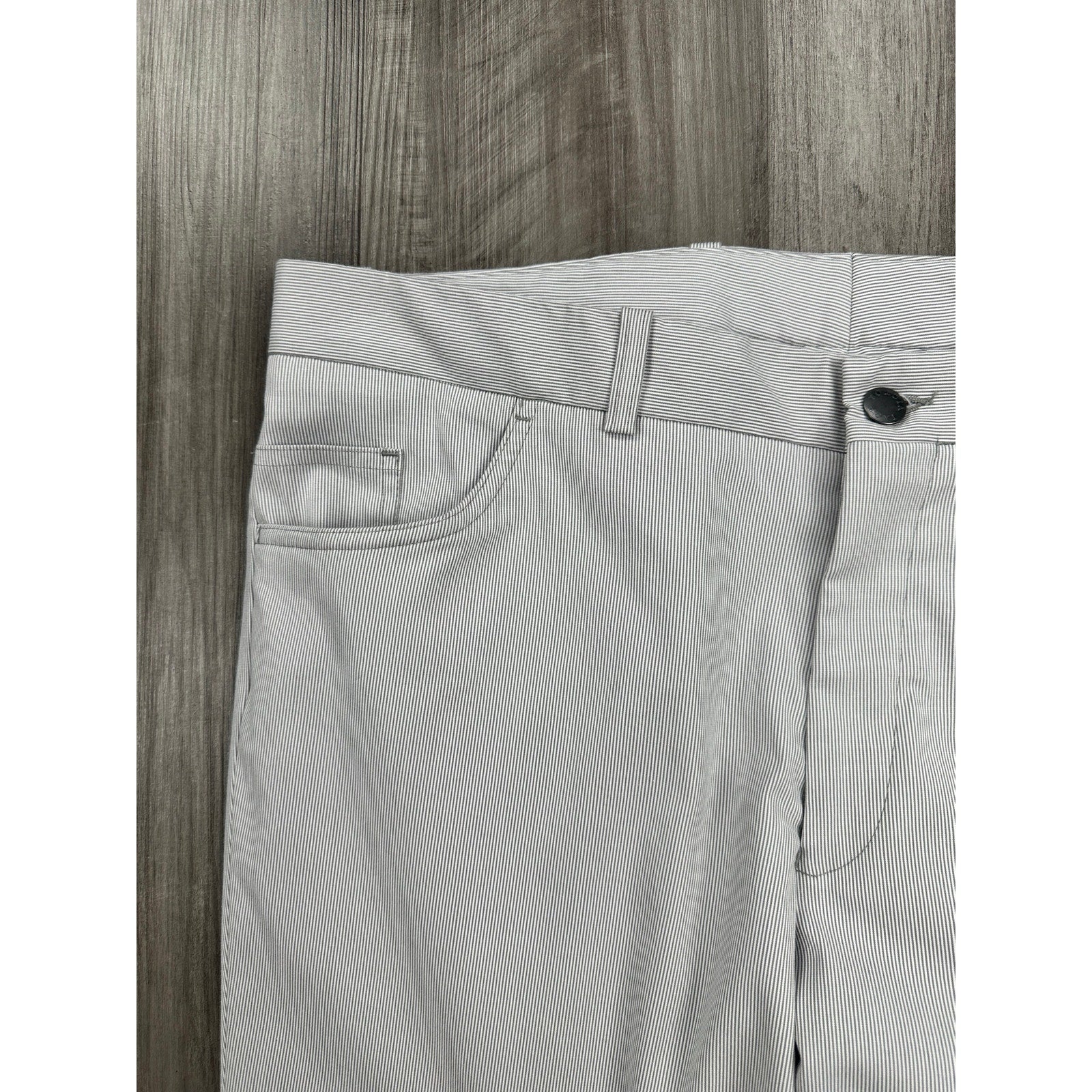 Jack Victor Made in Italy Sage Striped Chino Dress Pants in Gray White — Size 38