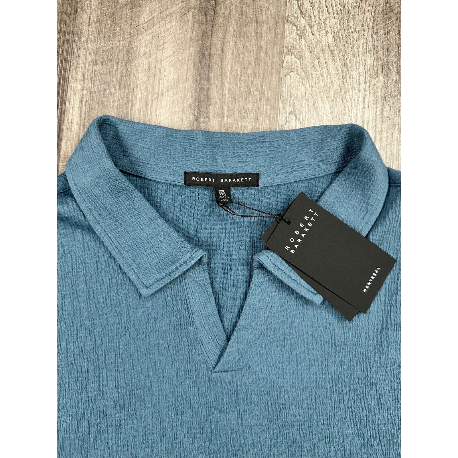 Robert Barakett Basil Road Short Sleeve Open Collar Polo in Ocean View — Size 2XL