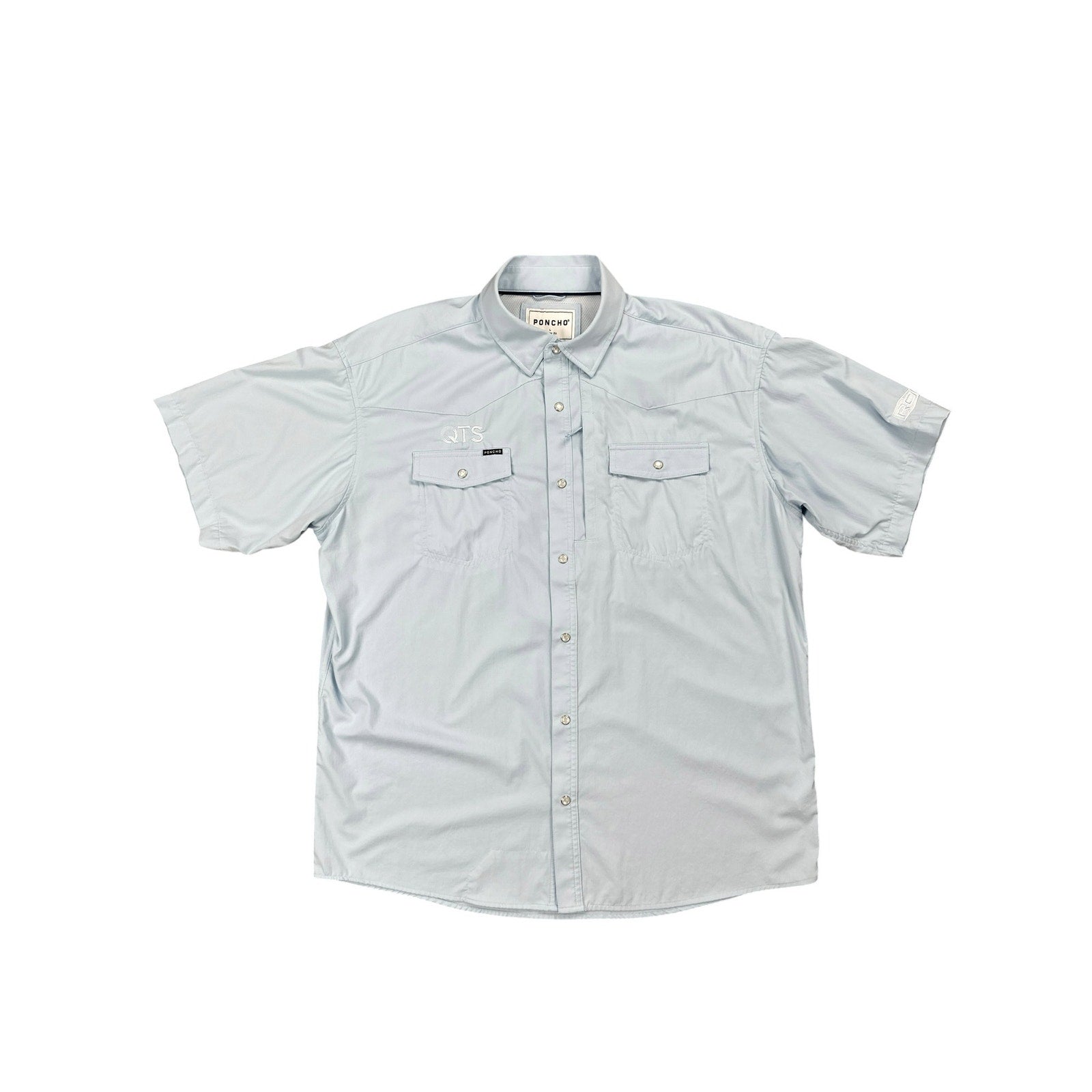 Poncho Regular Fit Western Performance Short Sleeve Pearl Snap Button Down in Light Blue — Size Large // Preowned