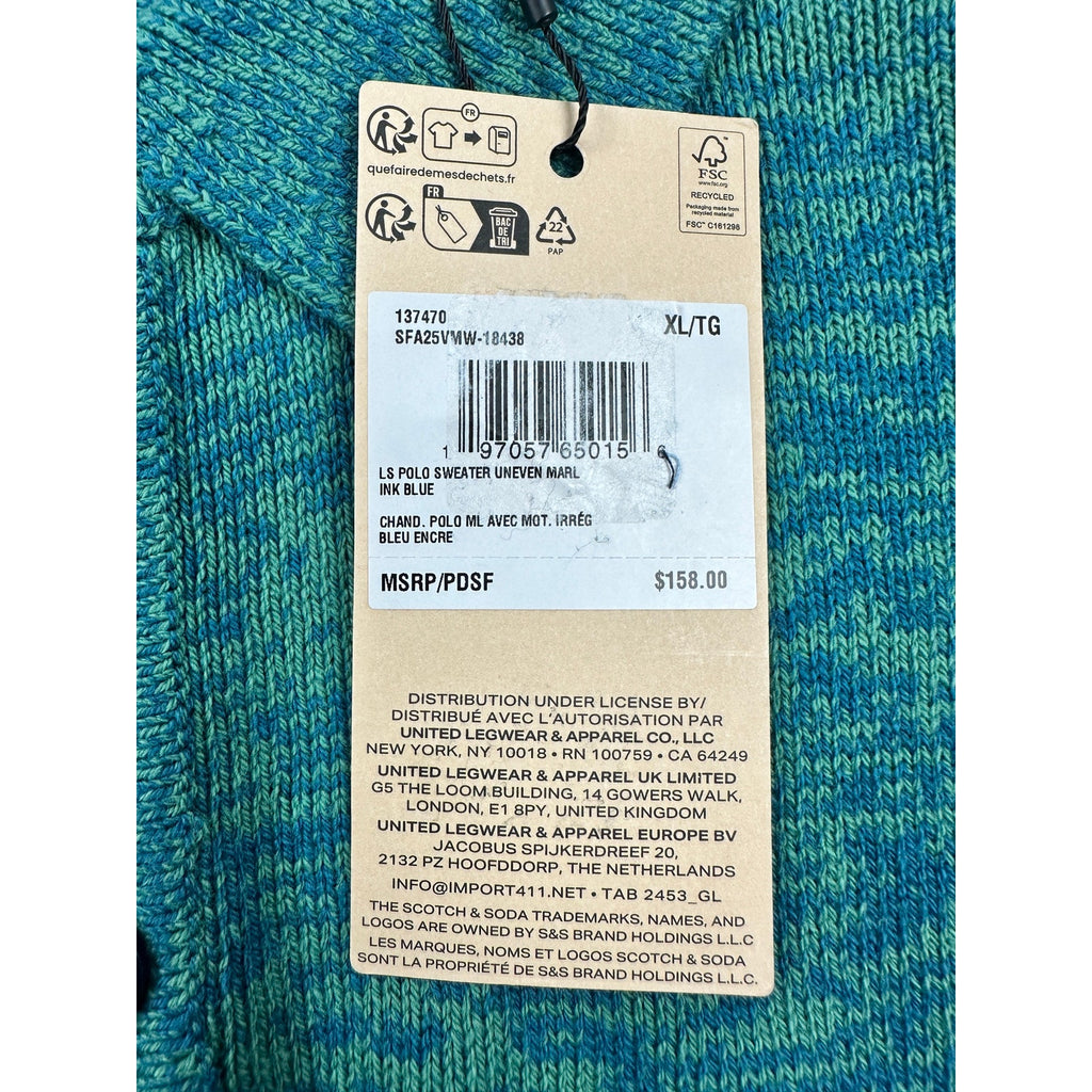 Scotch & Soda Uneven Marl Long Sleeve Sweater Polo in Ink Blue — Size XL