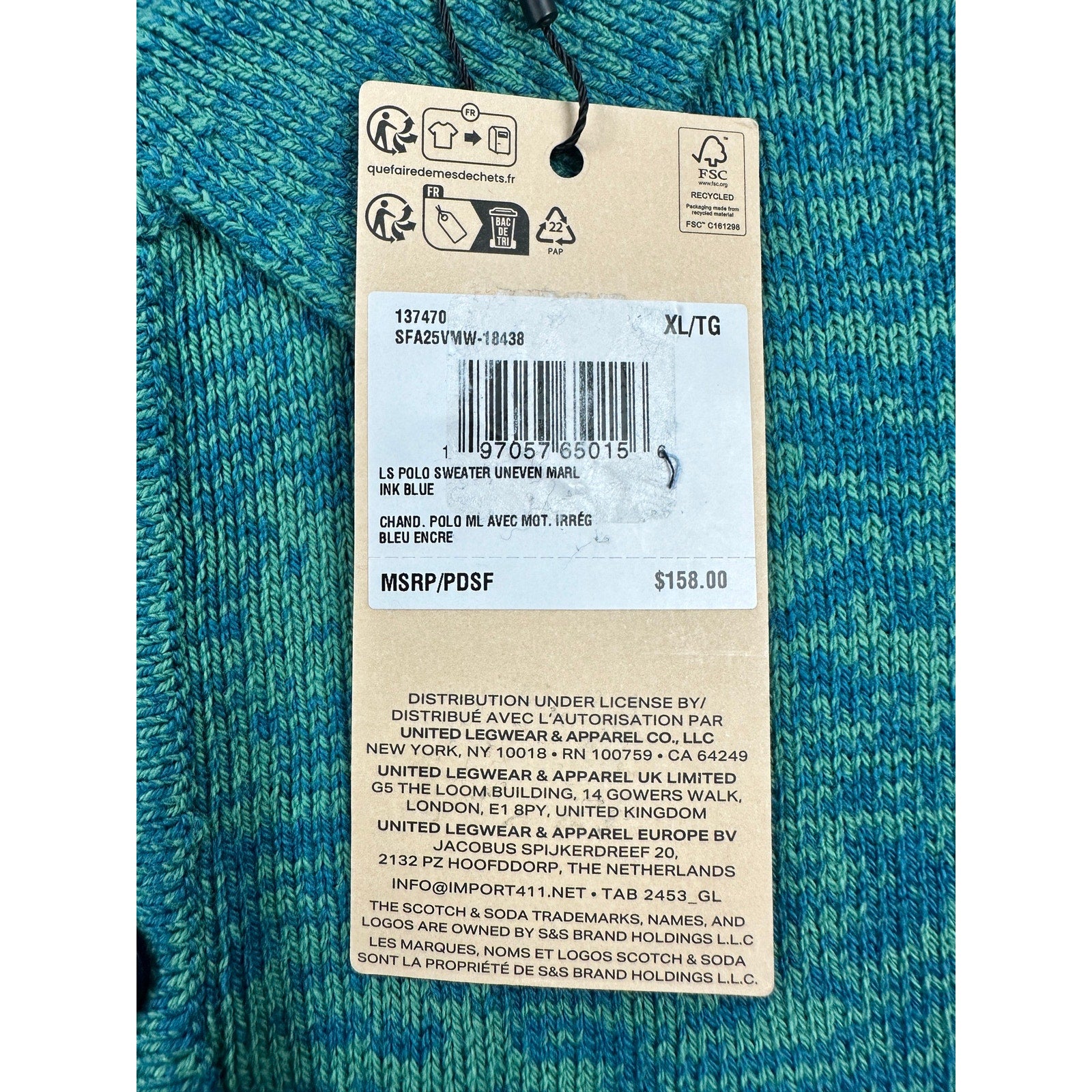 Scotch & Soda Uneven Marl Long Sleeve Sweater Polo in Ink Blue — Size XL