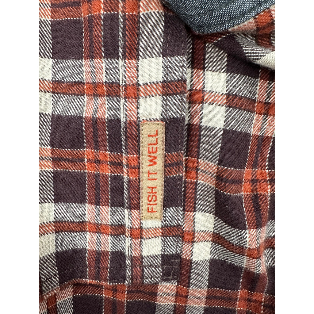 Simms Santee Flannel Camp Plaid Long Sleeve Shirt in Mahogany, Tan — Size XL // Preowned