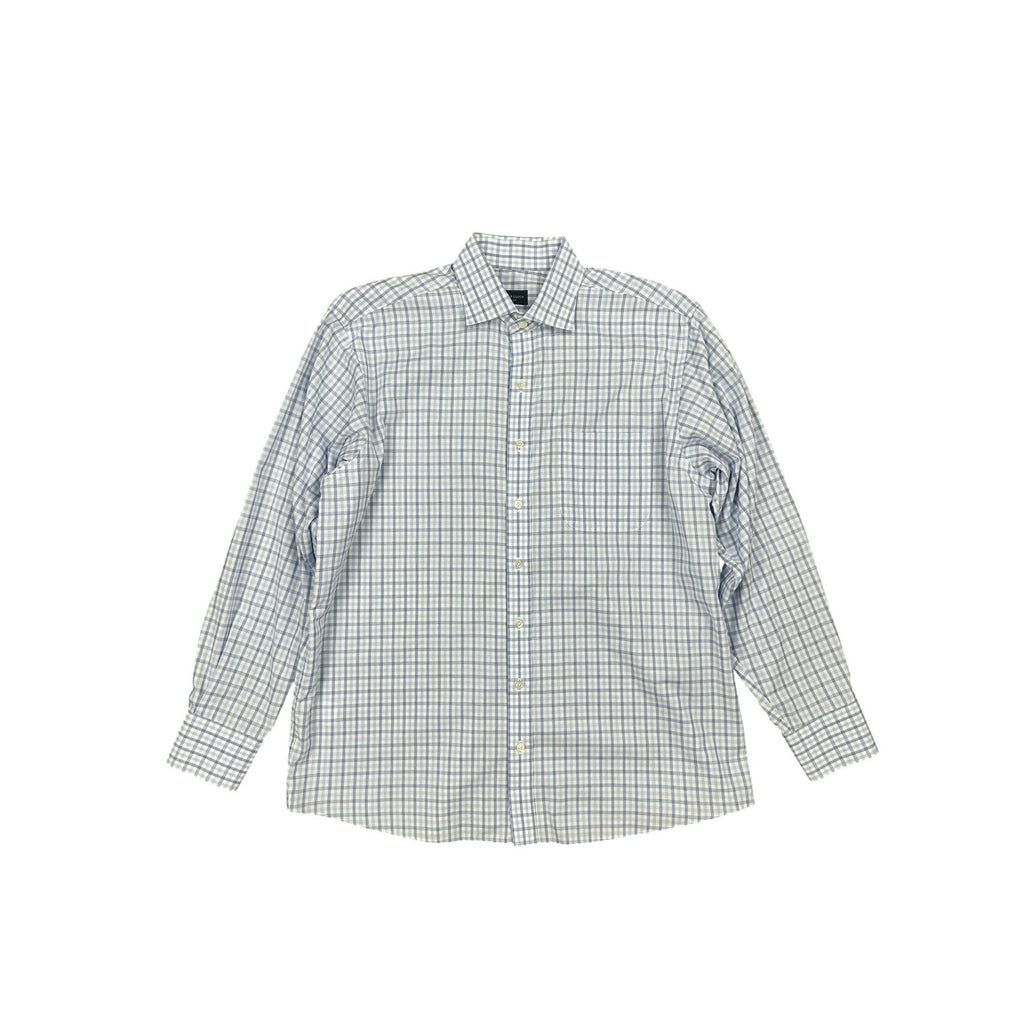 Proper Cloth Irving Blue End on End Check Long Sleeve Shirt in Blue, White — Size Medium // Preowned