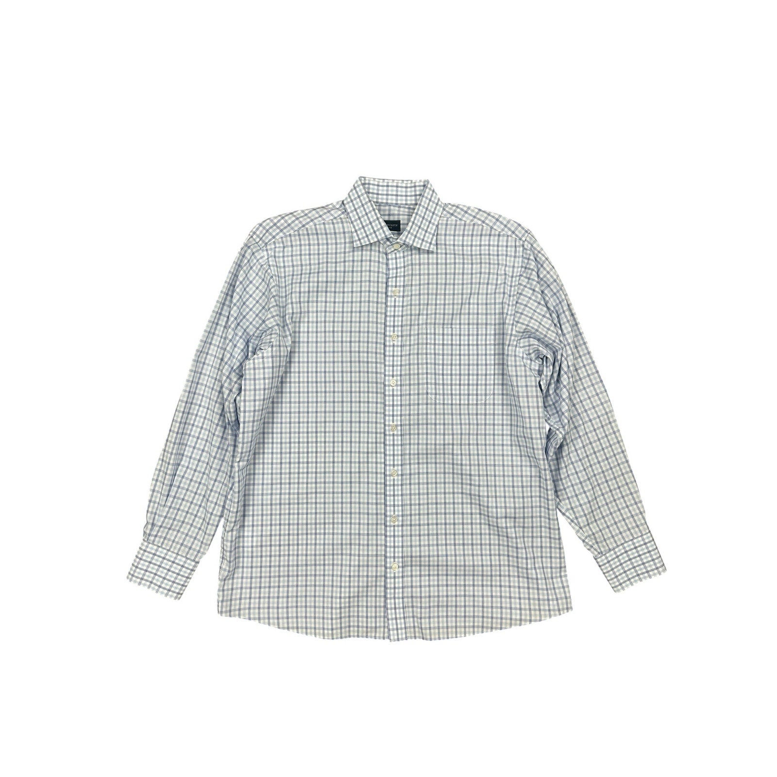 Proper Cloth Irving Blue End on End Check Long Sleeve Shirt in Blue, White — Size Medium // Preowned