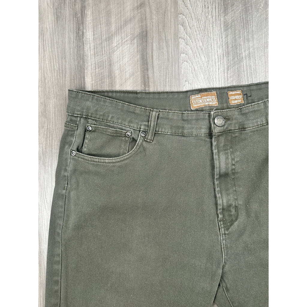 Stitches & Rivets Twill Wear Slim Fit Chino Jeans in Charcoal Green — Size 40x32 // Preowned
