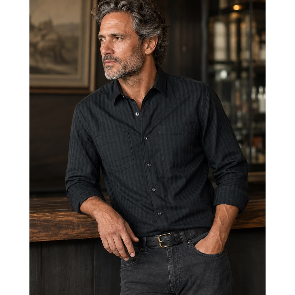 Todd Snyder Jacquard Two Pocket Point Collar Black Long Sleeve Button Down - Med