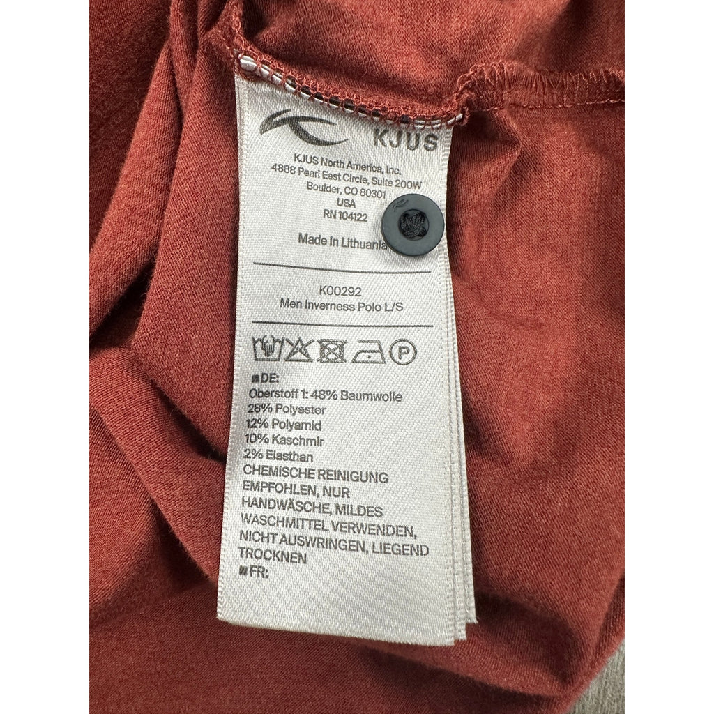 KJUS Inverness Tech Long Sleeve Polo in Cedar Red — Size 52 (Large)
