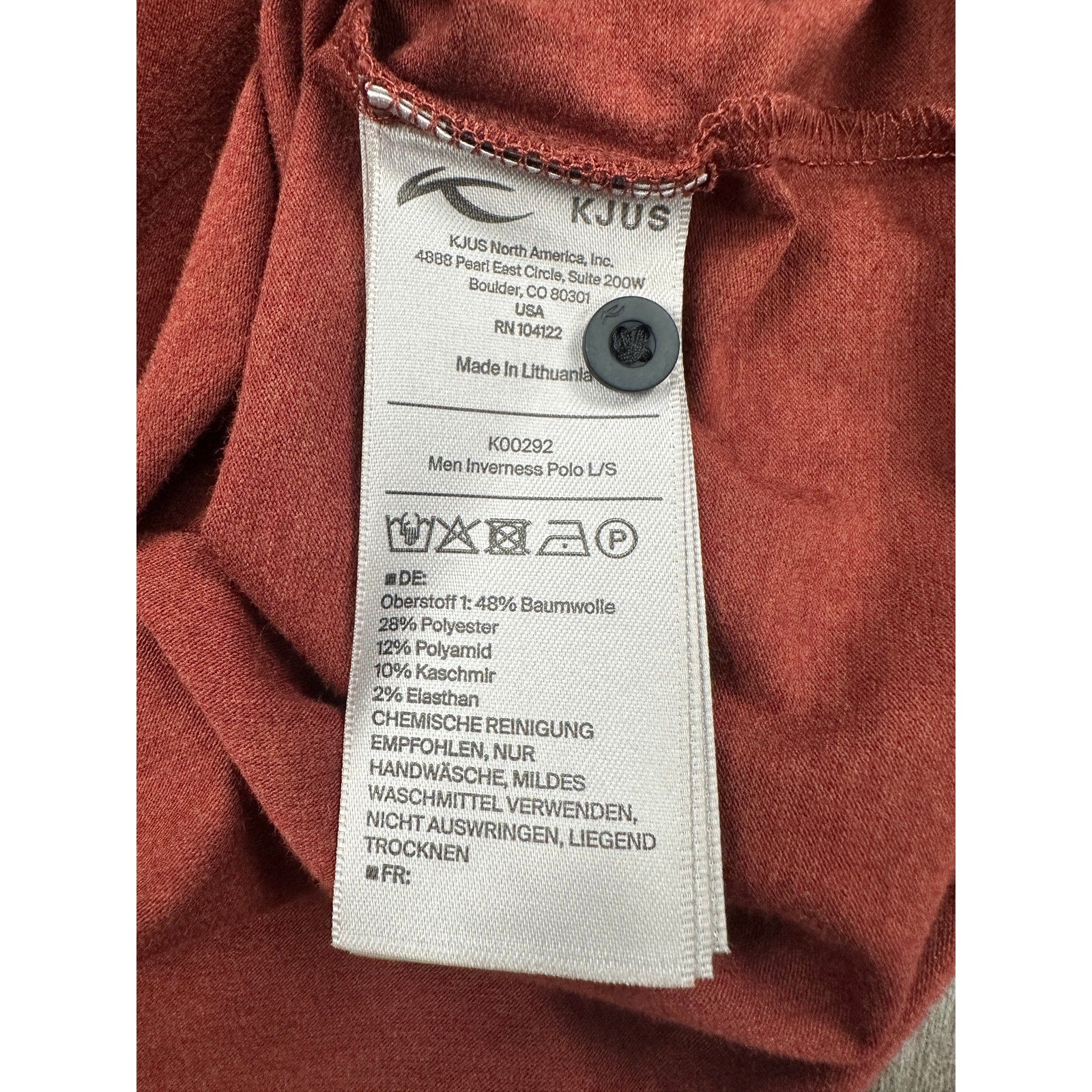 KJUS Inverness Tech Long Sleeve Polo in Cedar Red — Size 52 (Large)
