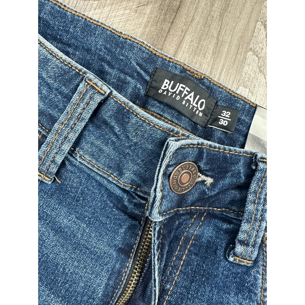 Buffalo David Bitton Straight Six Stretch Jeans in Indigo Sanded — Size 32x30