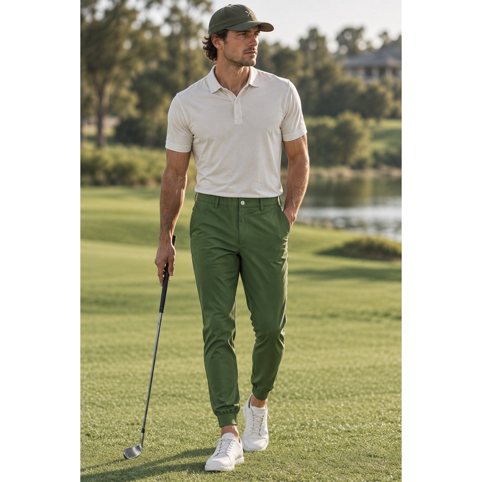 Primo Performance Golf Jogger Pants in Olive Green — Size 34 // Preowned