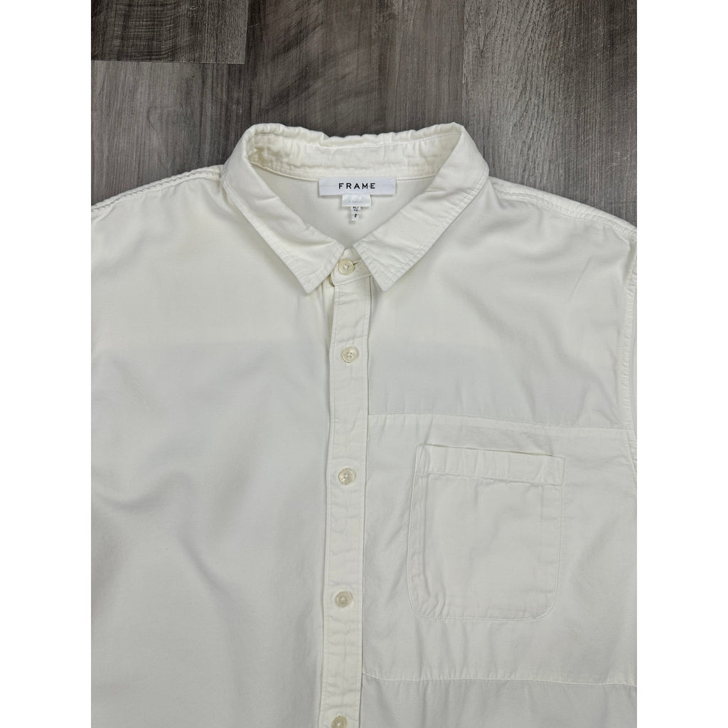FRAME Classic Fit Tonal Blacking Shirt in Light Cream, Off White — Size XL // Preowned