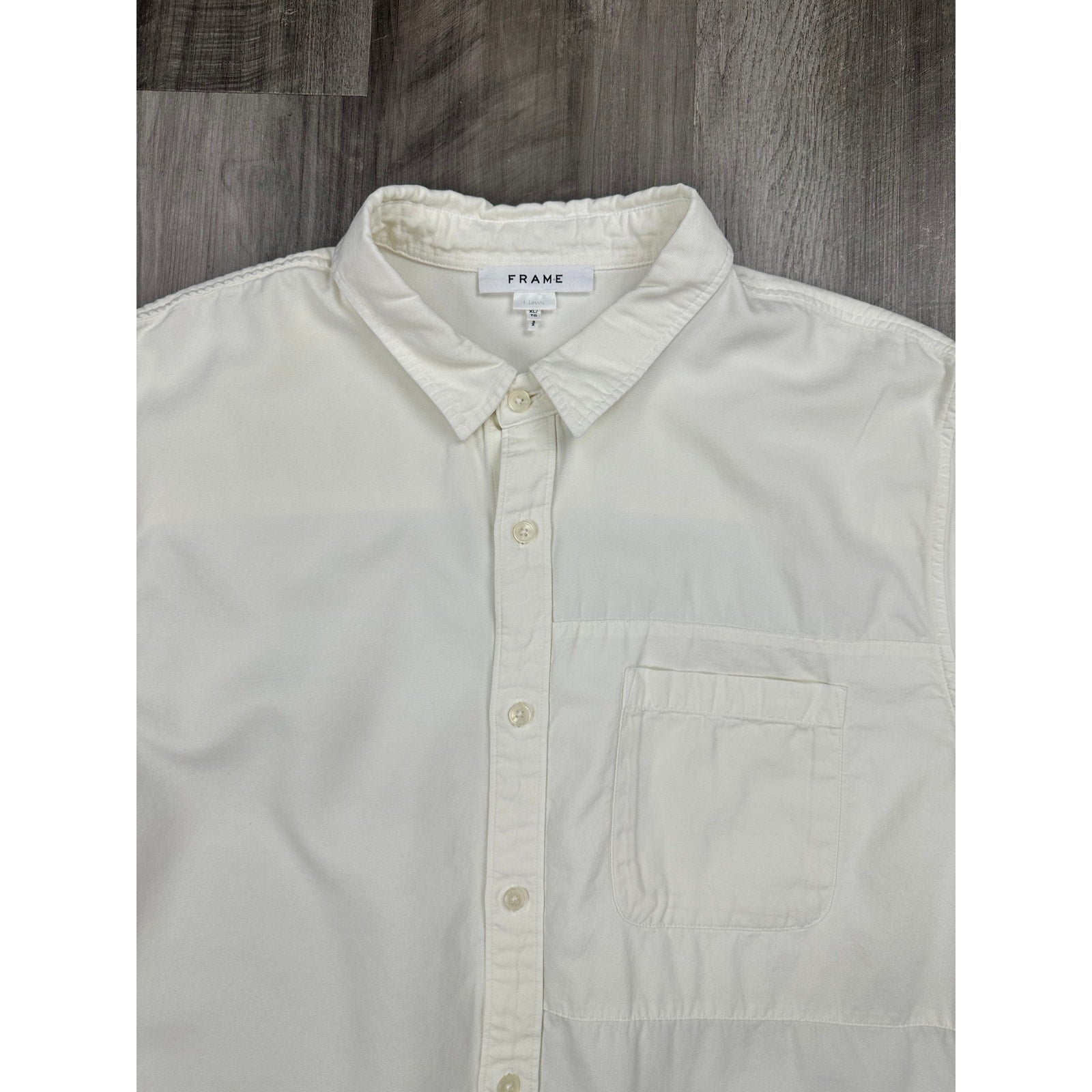 FRAME Classic Fit Tonal Blacking Shirt in Light Cream, Off White — Size XL // Preowned