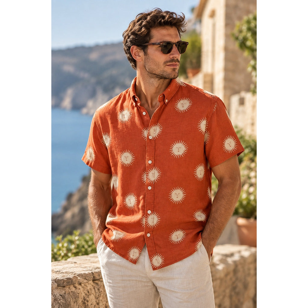 OLOW x Isabelle Vandeplassche Linen Sun Short Sleeve Button Down Shirt — Size Medium // Preowned