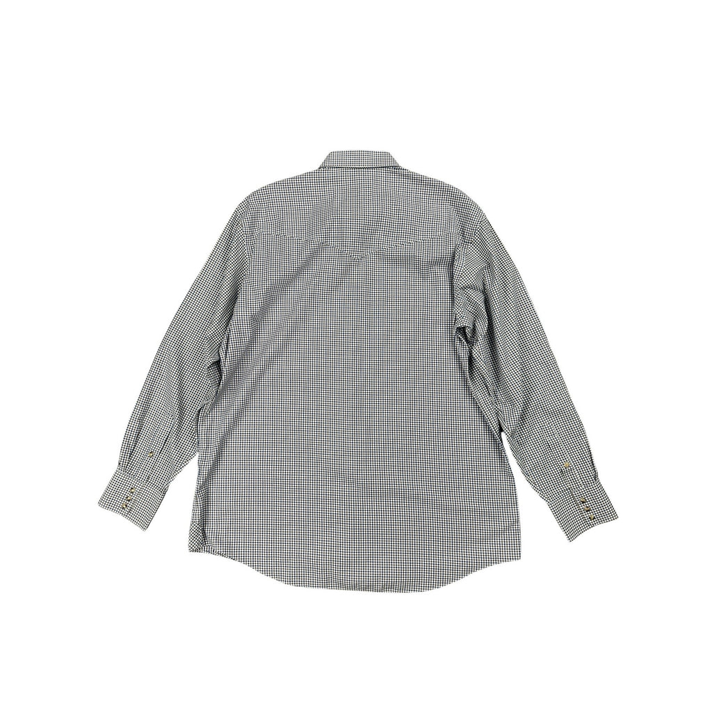 Lucchese Bootmaker Tattersall Plaid Western Long Sleeve Pearl Snap Button Down in Navy Brown and White — Size XL // Preowned