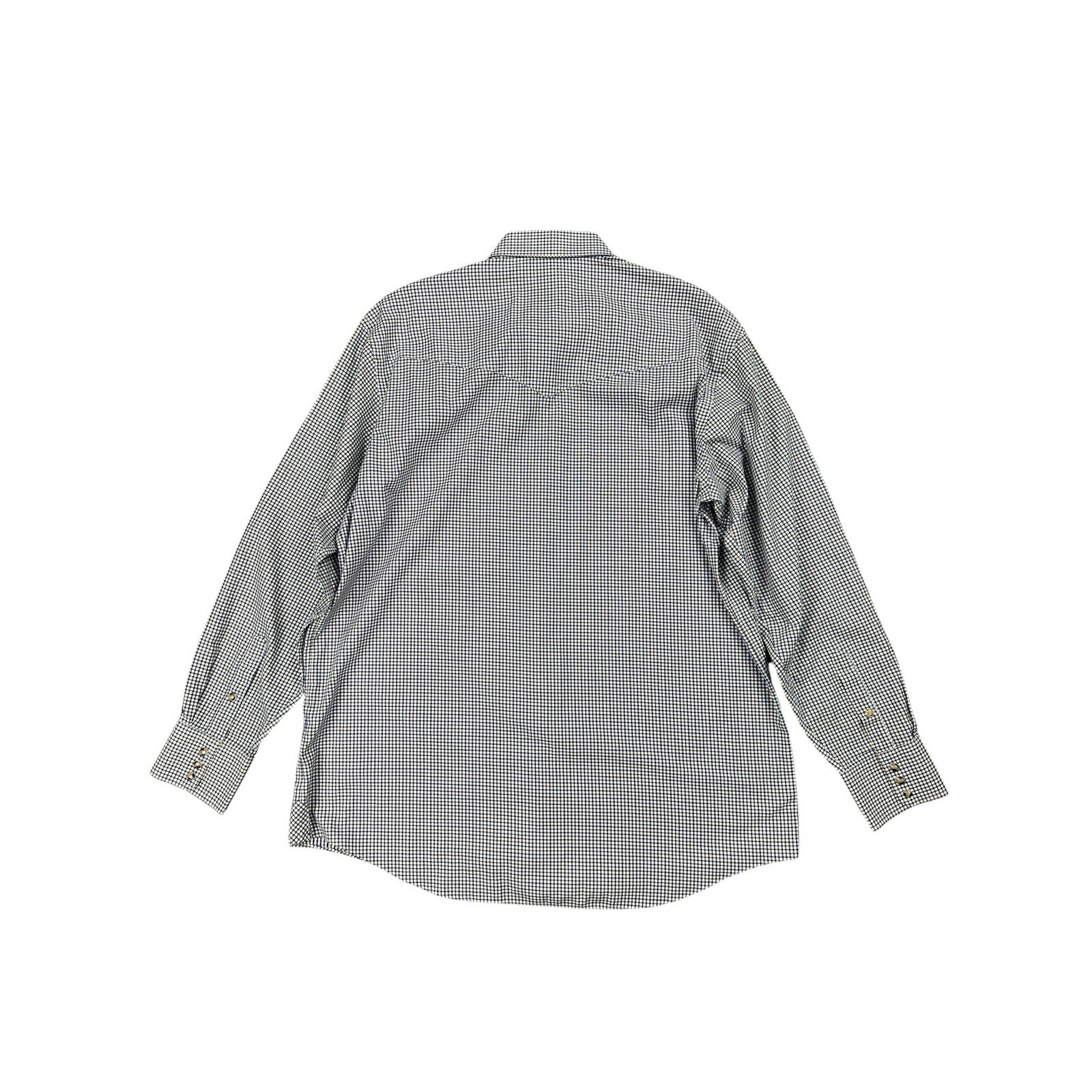 Lucchese Bootmaker Tattersall Plaid Western Long Sleeve Pearl Snap Button Down in Navy Brown and White — Size XL // Preowned