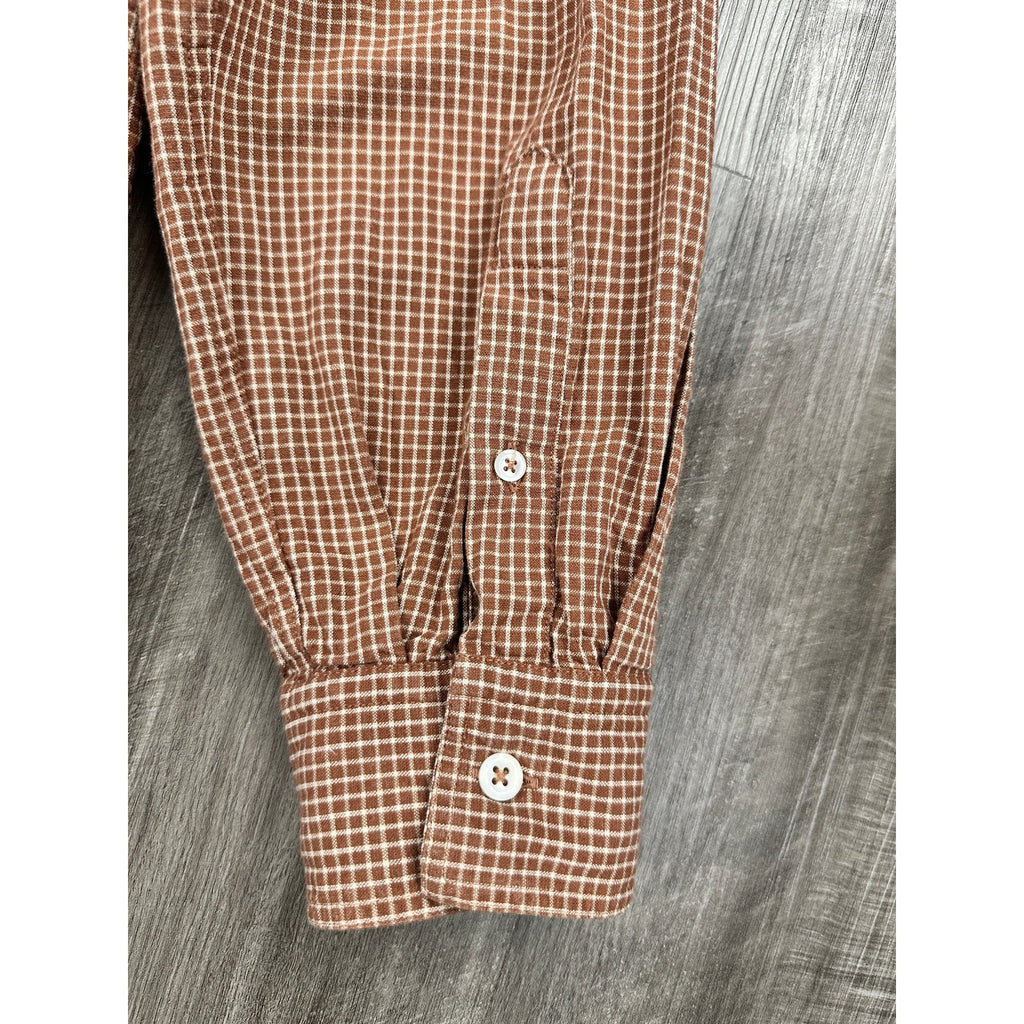 Billy Reid Tuscumbia Standard Fit Windowpane Check Long Sleeve Shirt in Brown, Cream — Size Large // Preowned