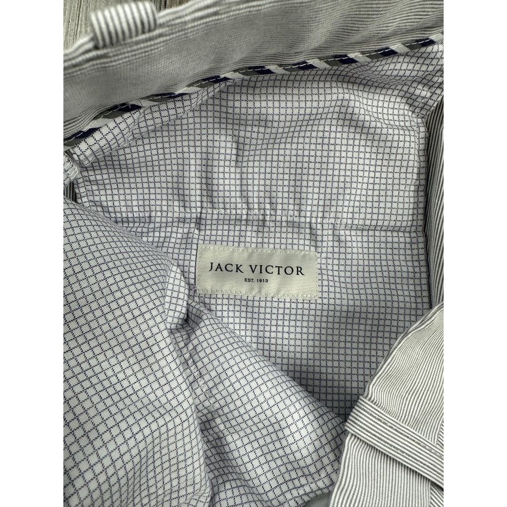 Jack Victor Made in Italy Sage Striped Chino Dress Pants in Gray White — Size 38