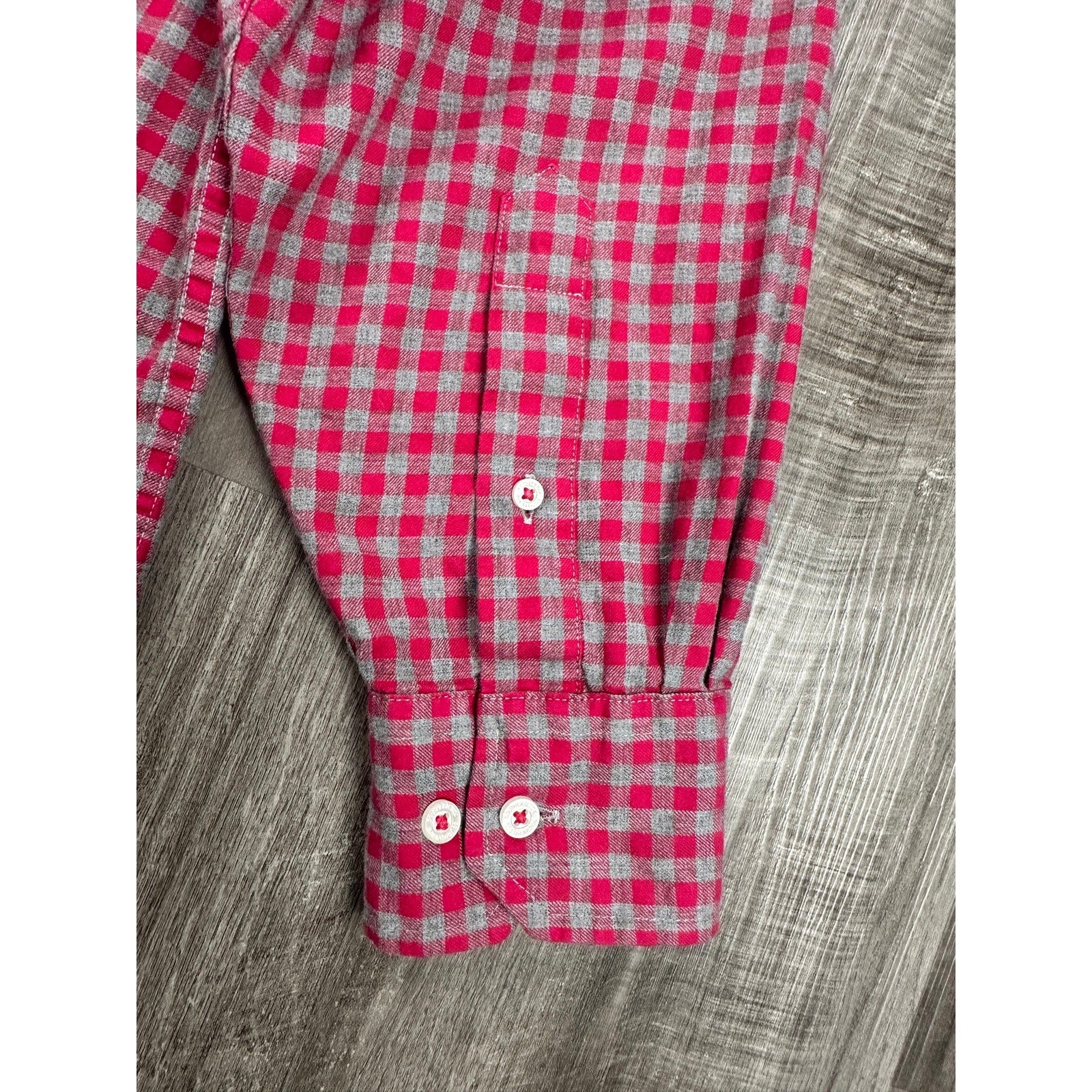 Southern Tide Classic Fit Gingham Check Button Down Shirt in Dark Pink Gray — Size XL