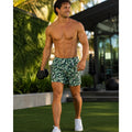 Birddogs Tropical Lined Gym Training Shorts in Greens, Tan and White — Size Large Extended // Preowned