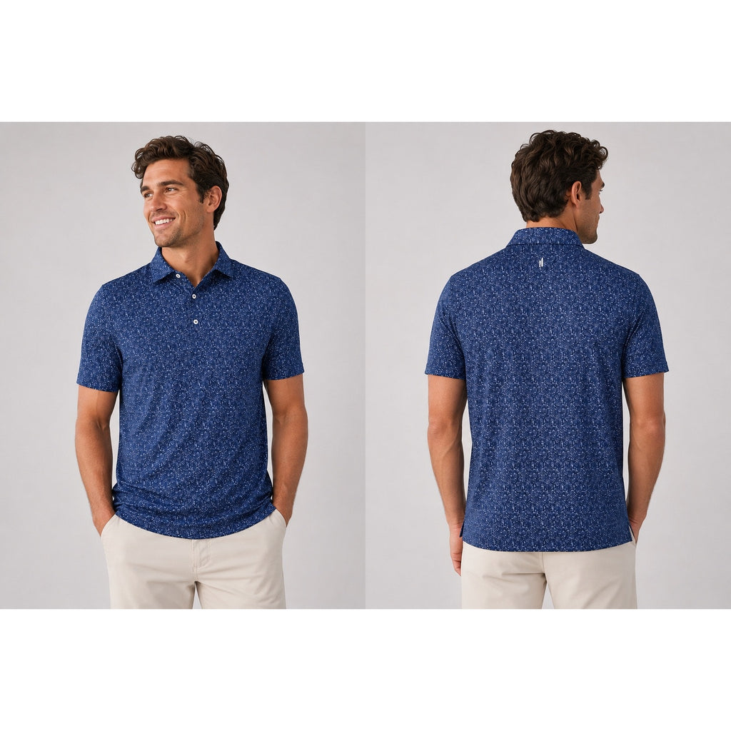 Johnnie-O Boggins Performance Jersey Golf Polo in Navy, White — Size XL // Preowned