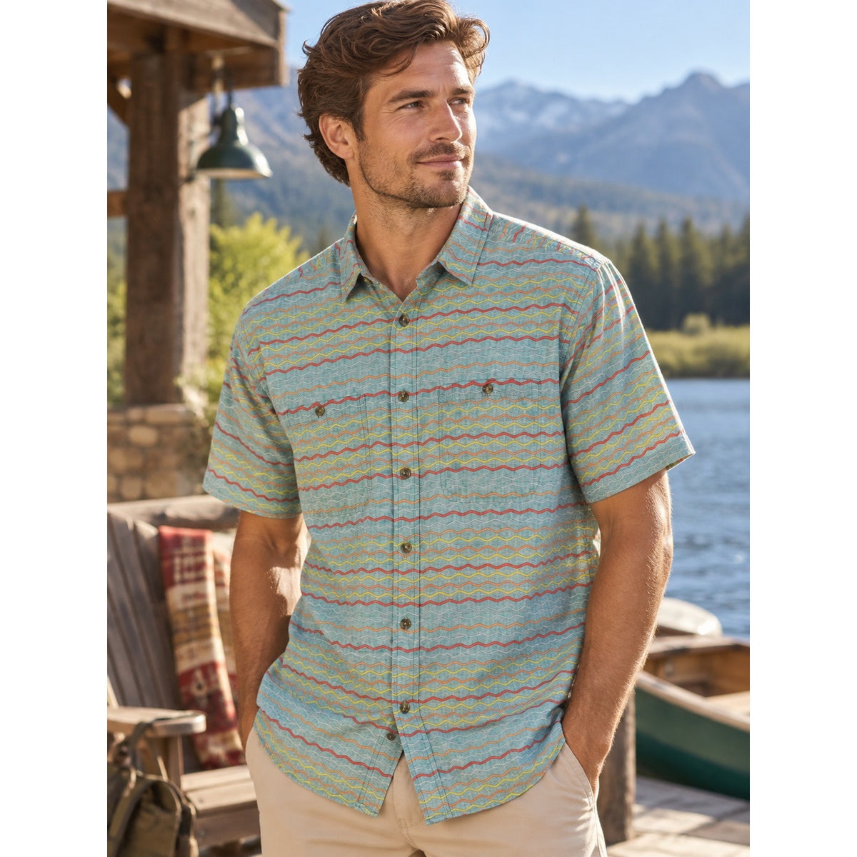Orvis Santa Fe Wave Stripe Short Sleeve Shirt — Size XL // Preowned