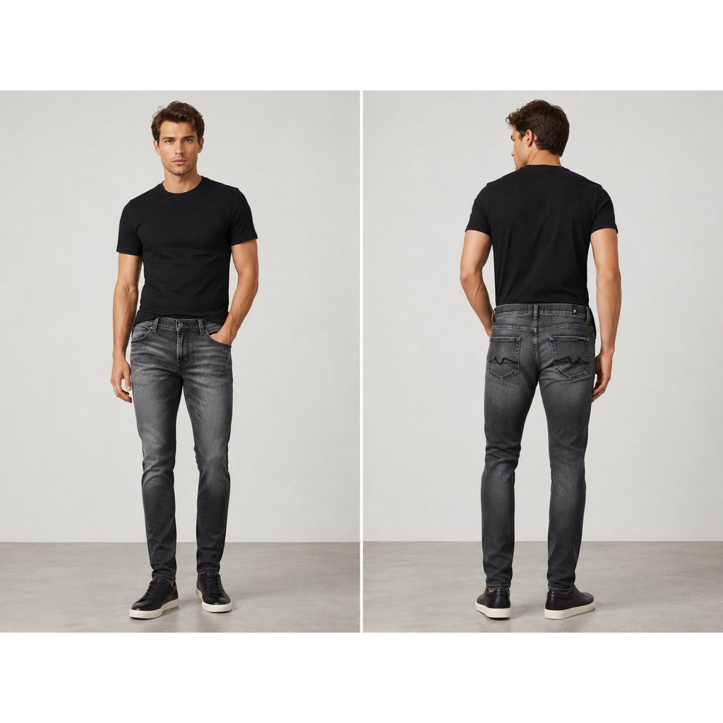 7 For All Mankind Skinny Stretch Jeans in Washed Black — Size 29 // Preowned