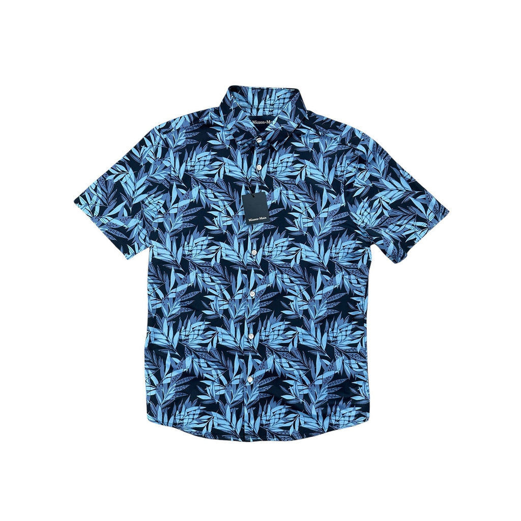 Mizzen+Main Halyard Navy Tropical Trim No Tuck Short Sleeve Button Down — Size Small