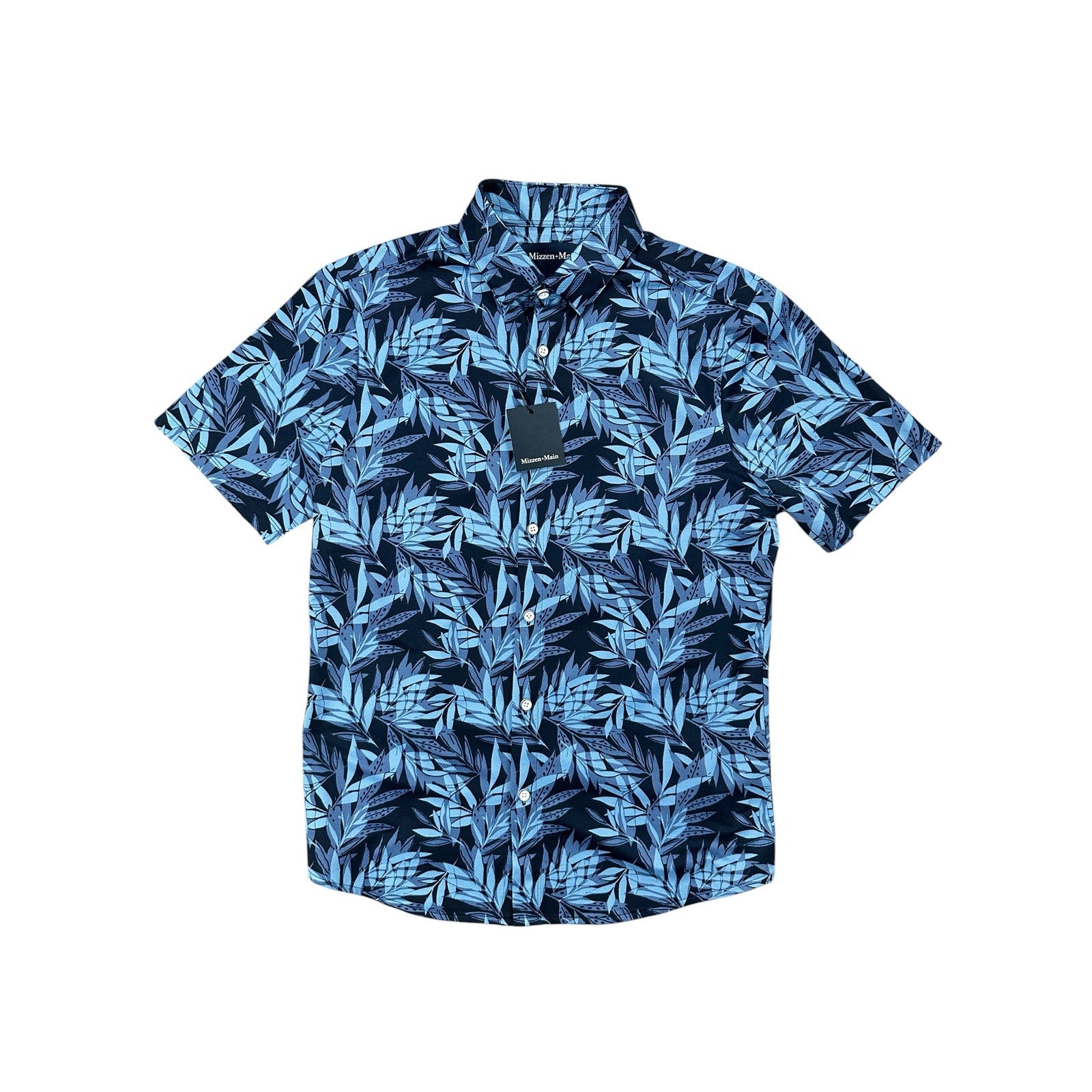 Mizzen+Main Halyard Navy Tropical Trim No Tuck Short Sleeve Button Down — Size Small