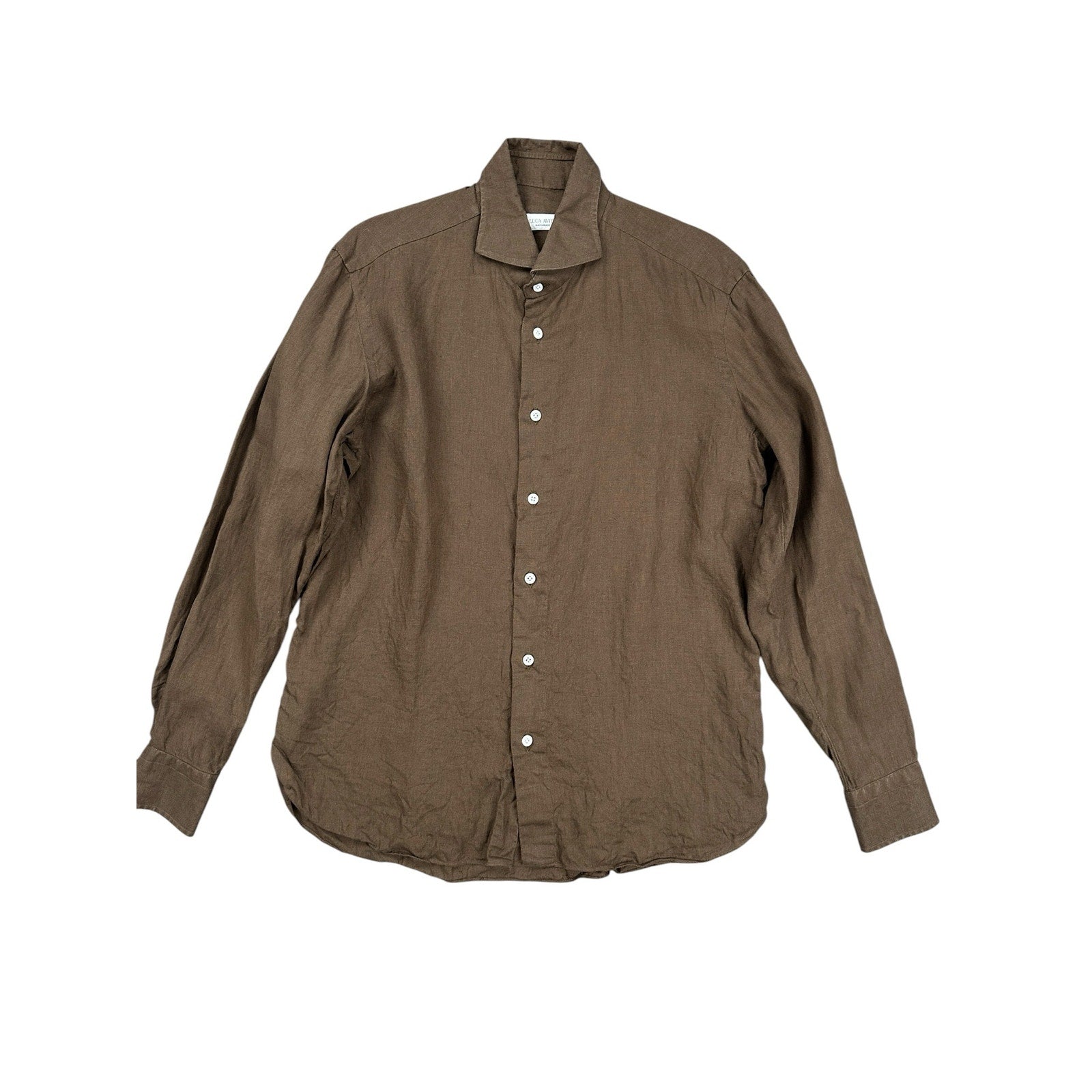 Luca Avitabile Handmade Shirts Brown Linen Long Sleeve Button Down - Large
