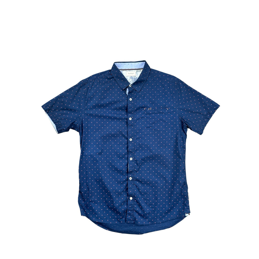 7 Diamonds Systematic Fit Short Sleeve Button Down in Navy Red — Size Medium // Preowned