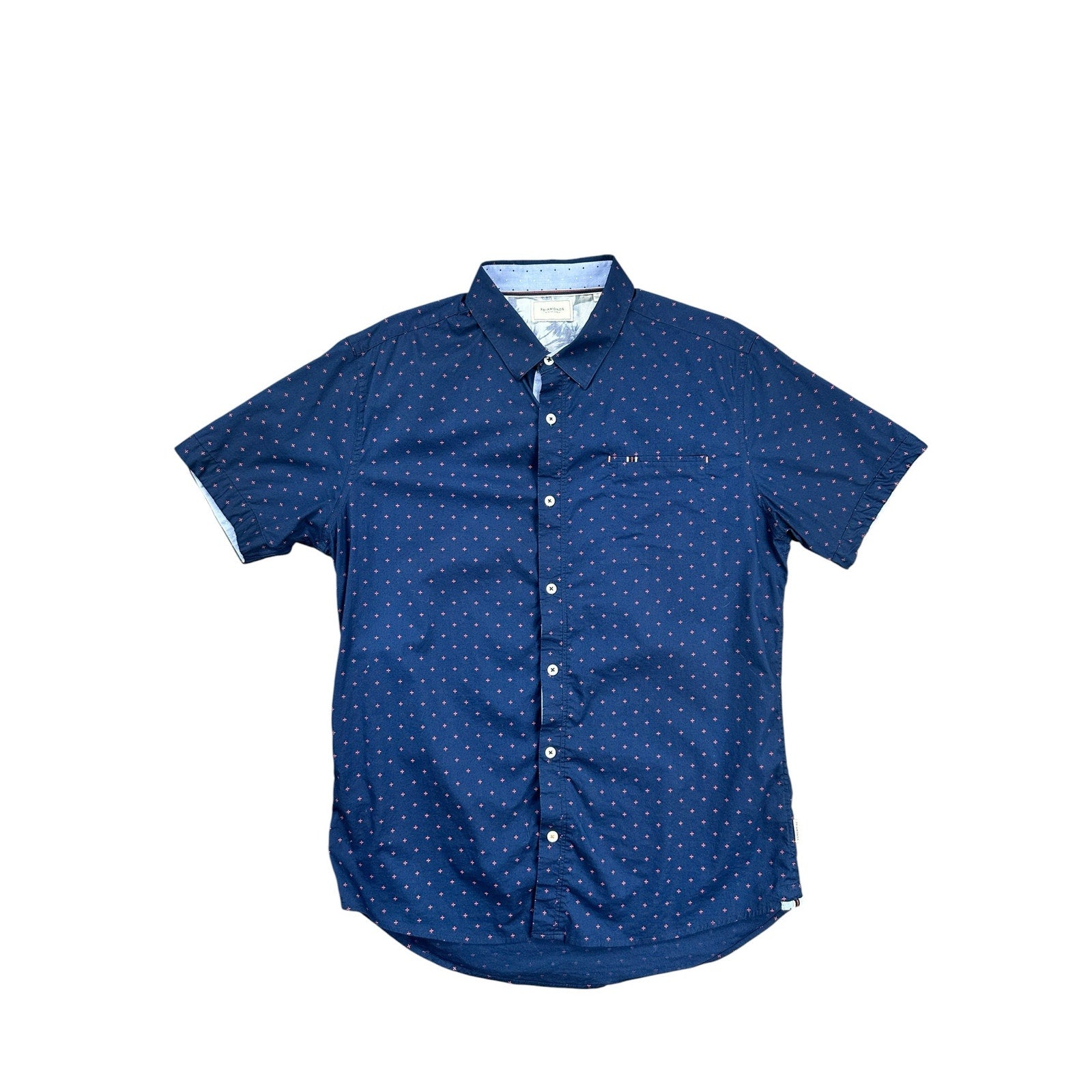 7 Diamonds Systematic Fit Short Sleeve Button Down in Navy Red — Size Medium // Preowned