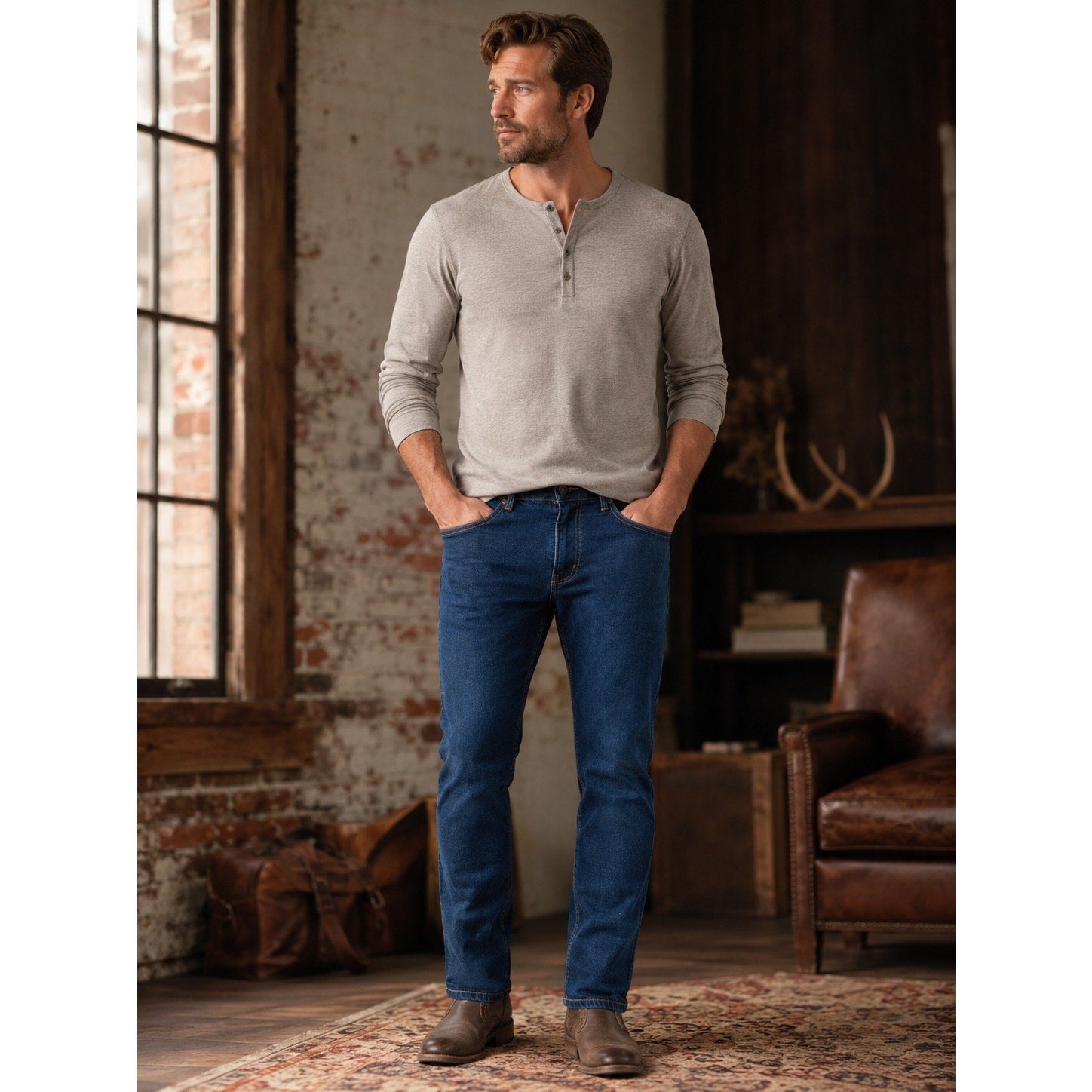 Seven7 Slim Straight Stretch Jean in Dark Rinse — Size 38x32