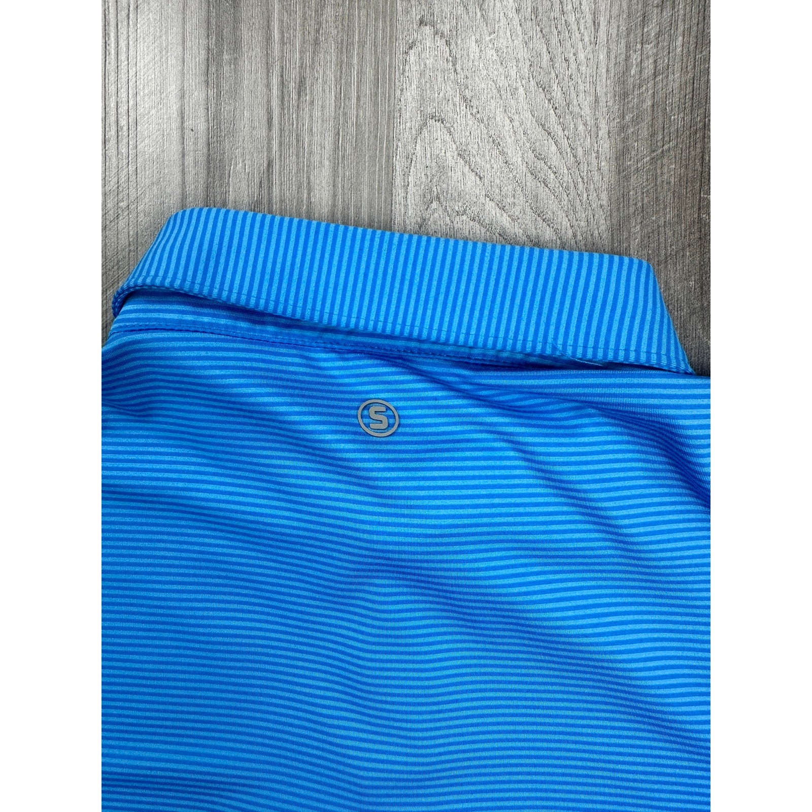 Stitch Golf Performance Striped Golf Polo in Aqua Blue — Size Large // Preowned