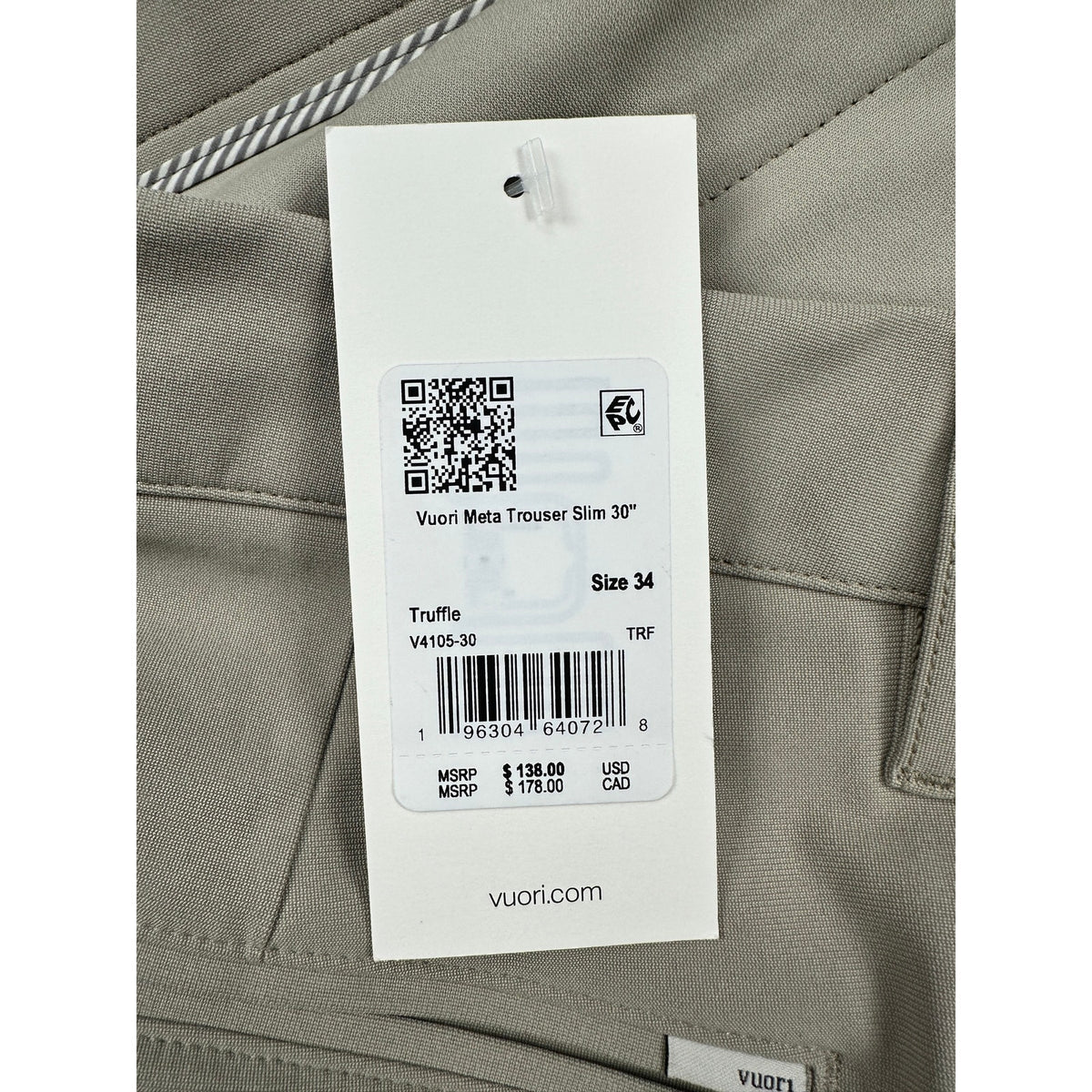 Vuori Meta Trouser Athletic Slim Fit 30" Pants — Size 34